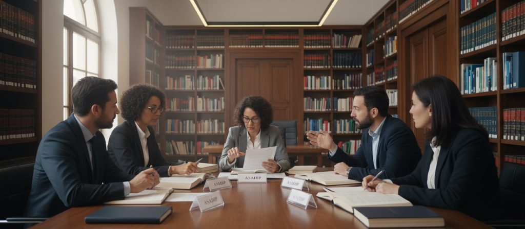 Miembros de ASADIP reunidos en una biblioteca jurídica
